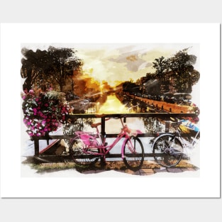 AMSTERDAM, Netherlands Watercolor Landscape Fine Art Posters and Art